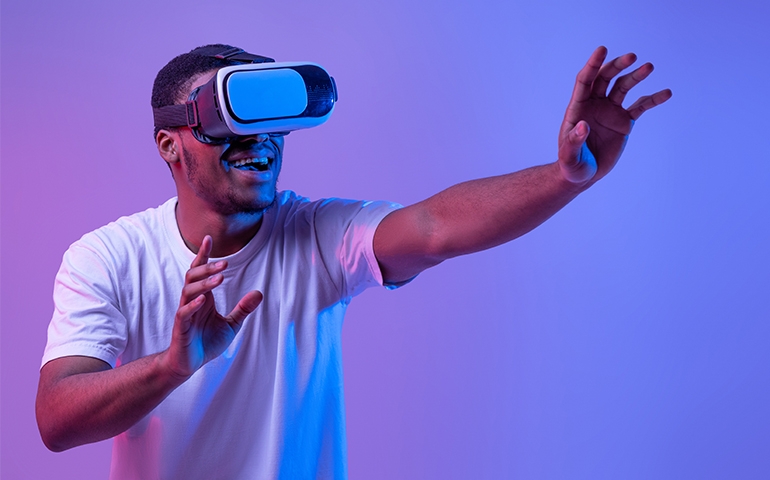 man wearing a virtual reality headset